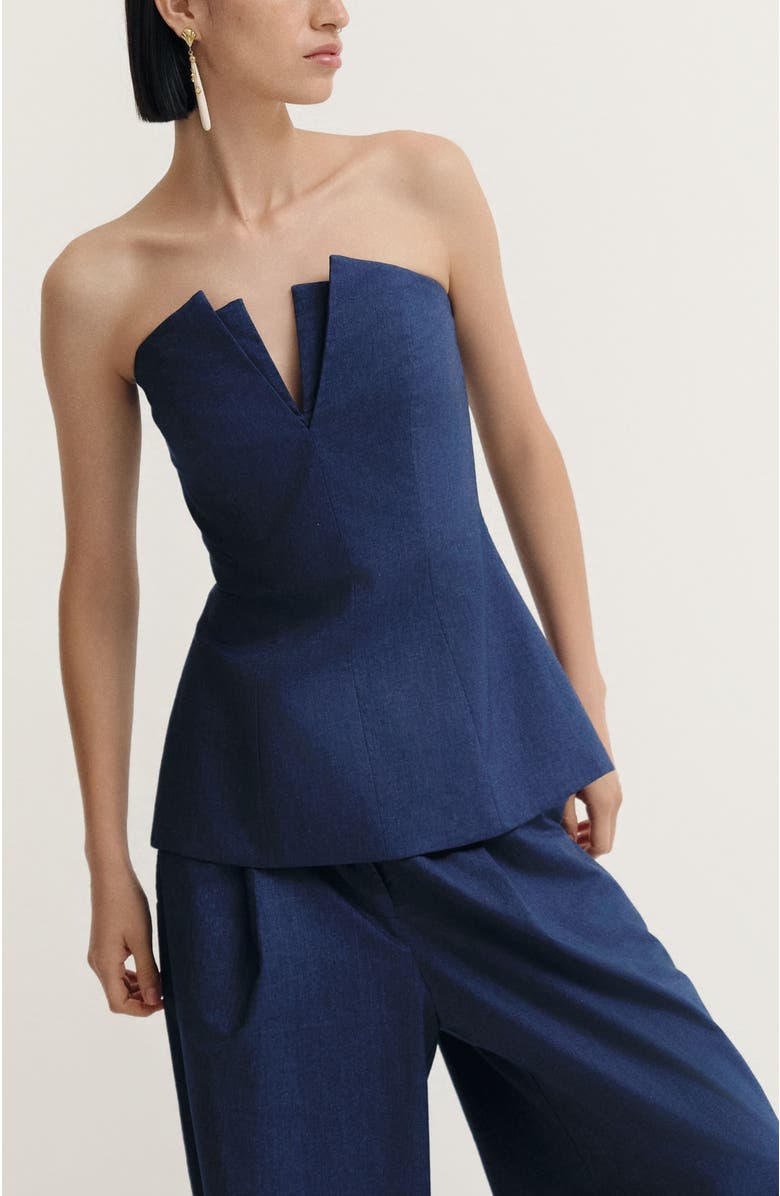 De Loreta Corozo Strapless V-Neck Cotton Top, Alternate, color, Petrona Print