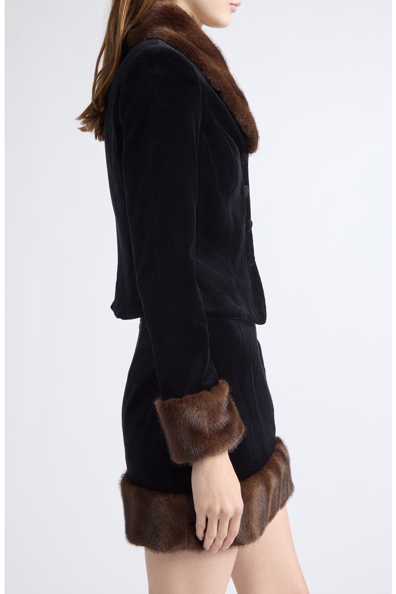 Antoinette Faux Fur Collar Jacket, Alternate, color, BLACK
