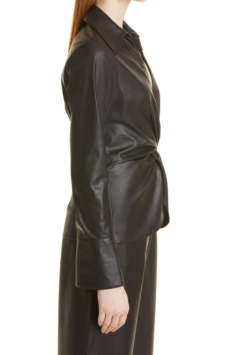 Cinq à Sept McKenna Faux Leather Knot Front Blouse, Alternate, color, 