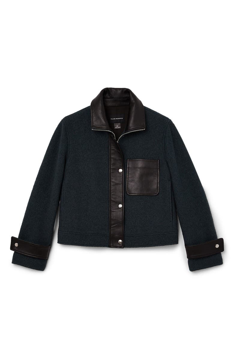 Club Monaco Leather Detail Wool Jacket, Alternate, color, 