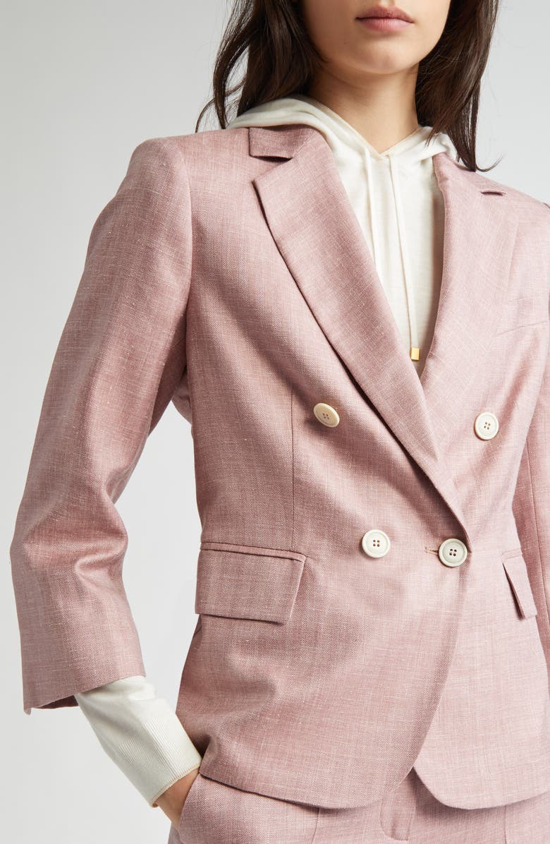 Eleventy Crop Double Breasted Virgin Wool, Silk & Linen Blazer, Alternate, color, 