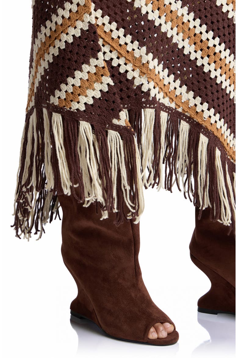 Chevron Crochet Fringe Midi Skirt, Alternate, color, BROWN MULTI