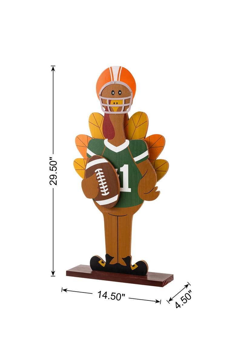 29.5"H Thanksgiving Wooden Football Turkey Porch Decor, Alternate, color, Brown