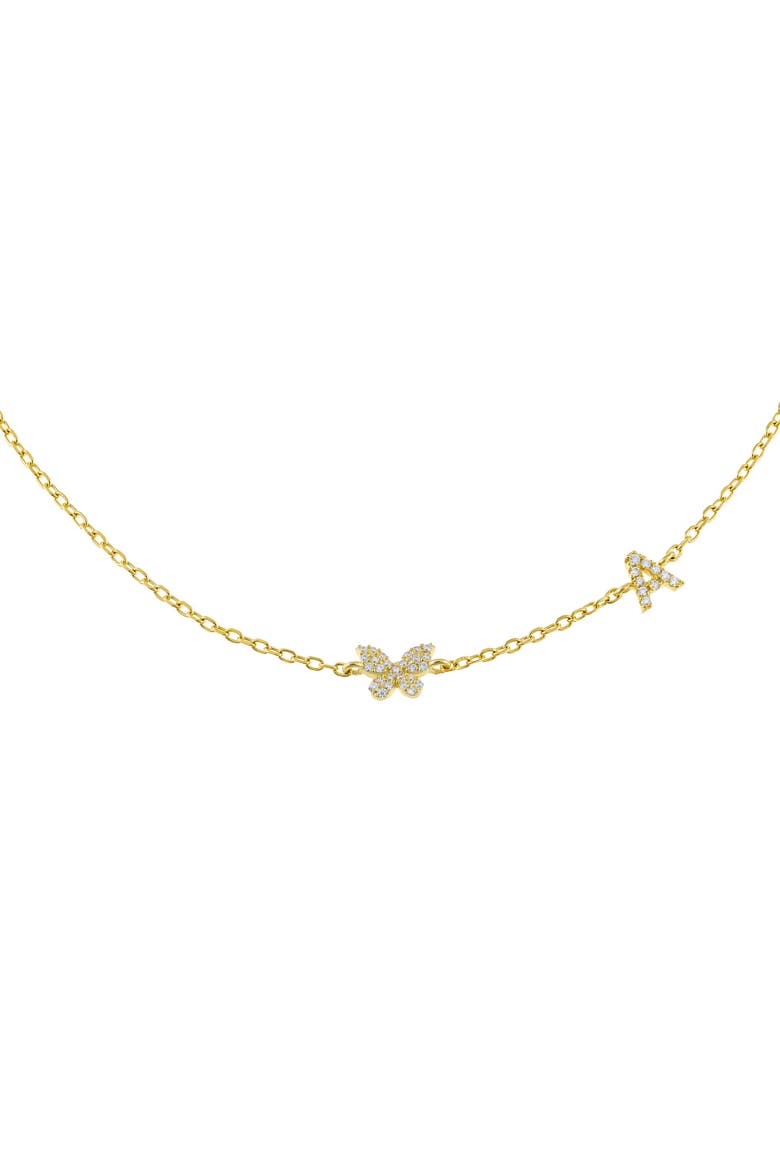 Pavé Butterfly Initial Choker, Main, color, Gold - A