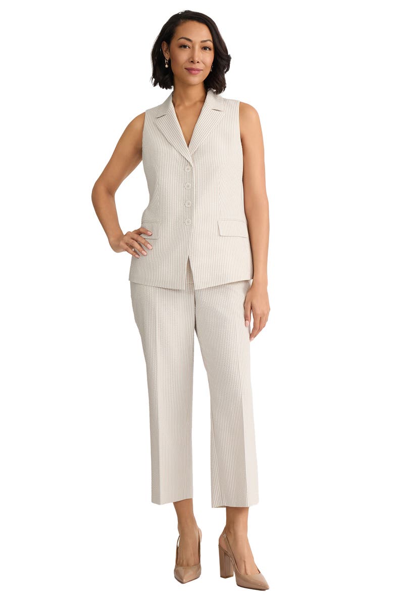 Jones New York Seersucker Stripe Vest, Alternate, color, Natural Stone/ Natural White