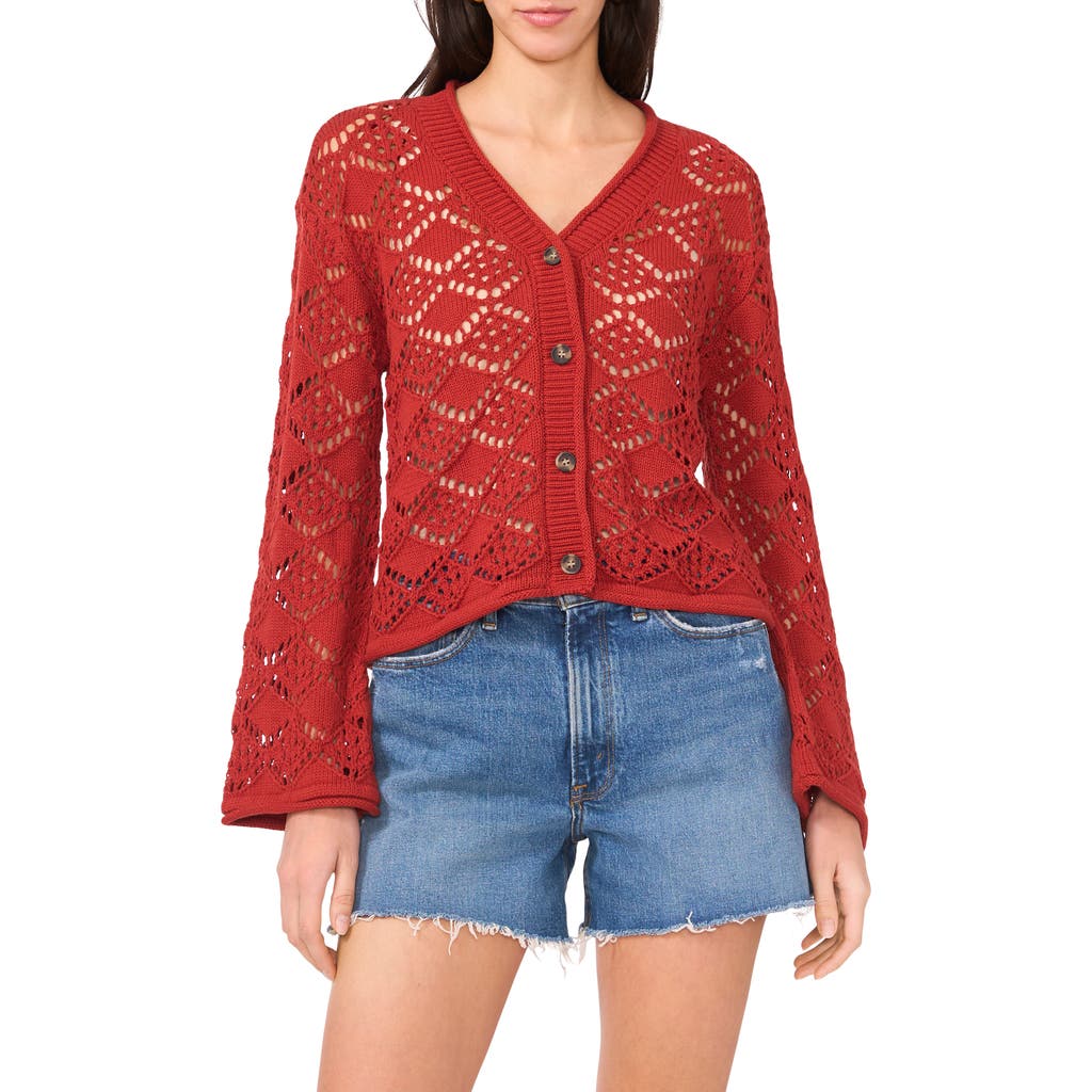 VINCE CAMUTO VINCE CAMUTO OPEN STITCH COTTON CARDIGAN