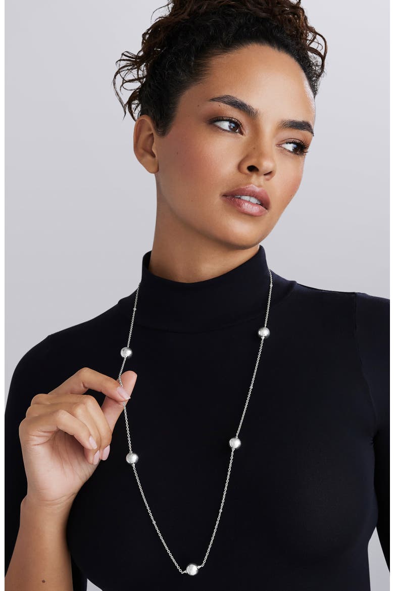 Caviar Bubble Station Necklace, Main, color, SILVER