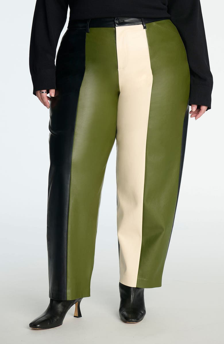 ELOQUII Colorblock Faux Leather Pants, Main, color, 