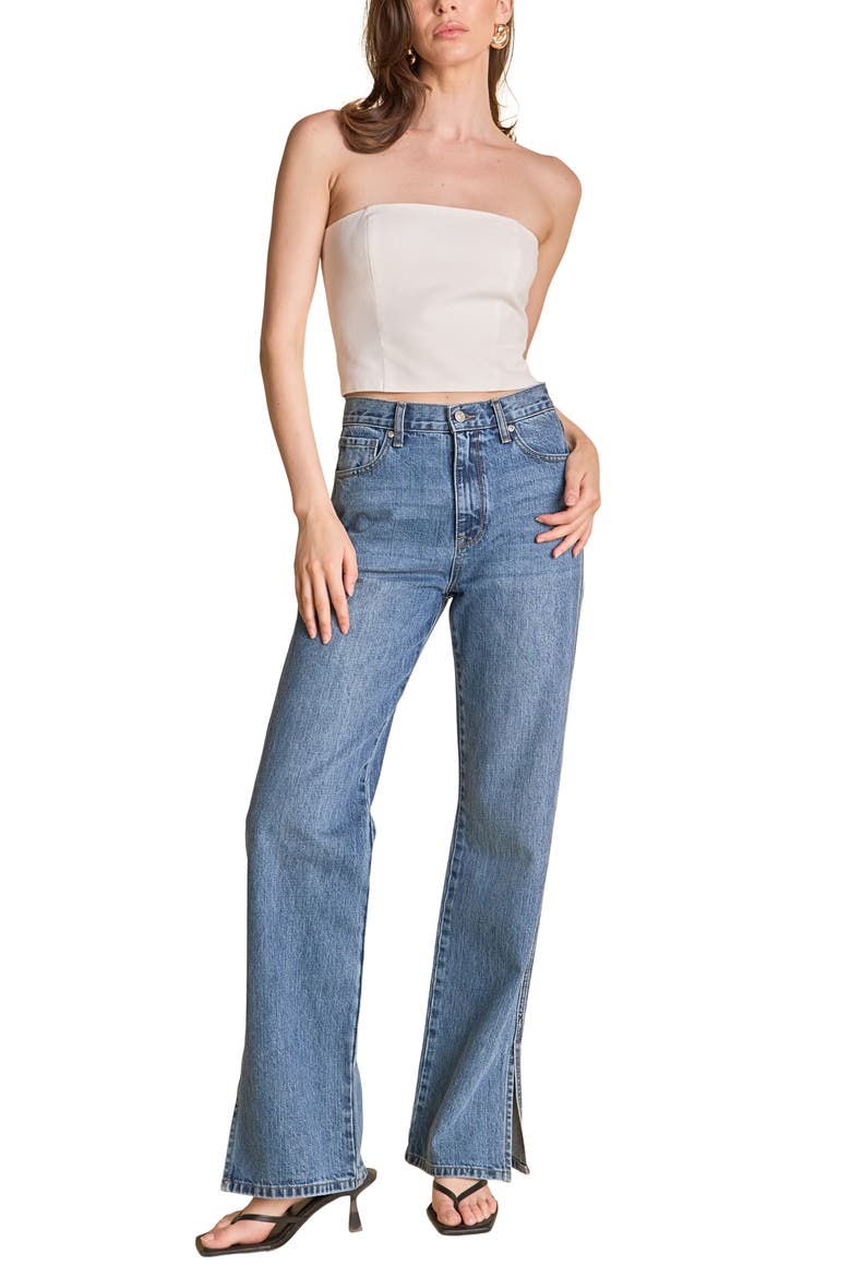 Strapless Linen Top, Alternate, color, WHITE