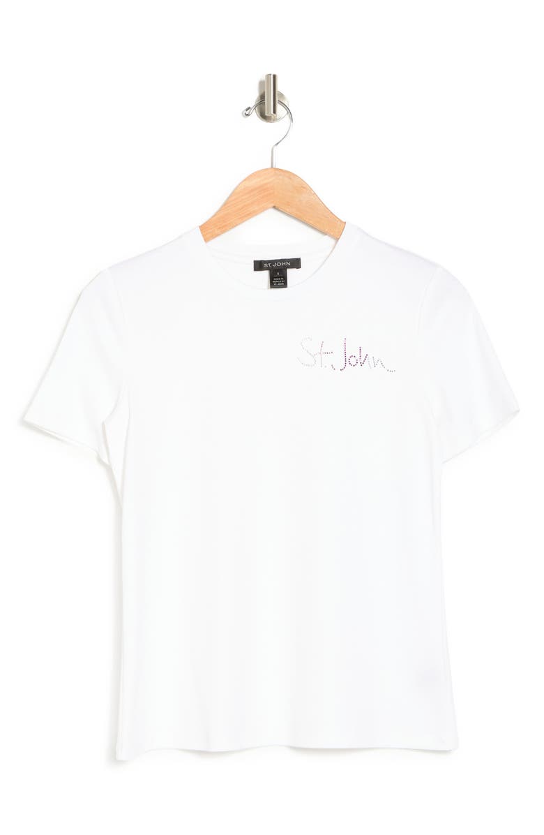 St. John Collection Embellished Crew Neck Cotton T-Shirt, Alternate, color, 