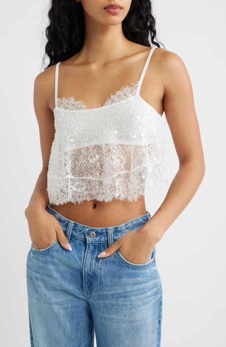 Desert Nights Sequin Crop Sheer Lace Camisole