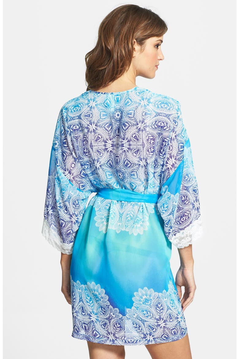 'Bella Blue' Lace Trim Ombré Robe, Alternate, color, BLUE PRINT