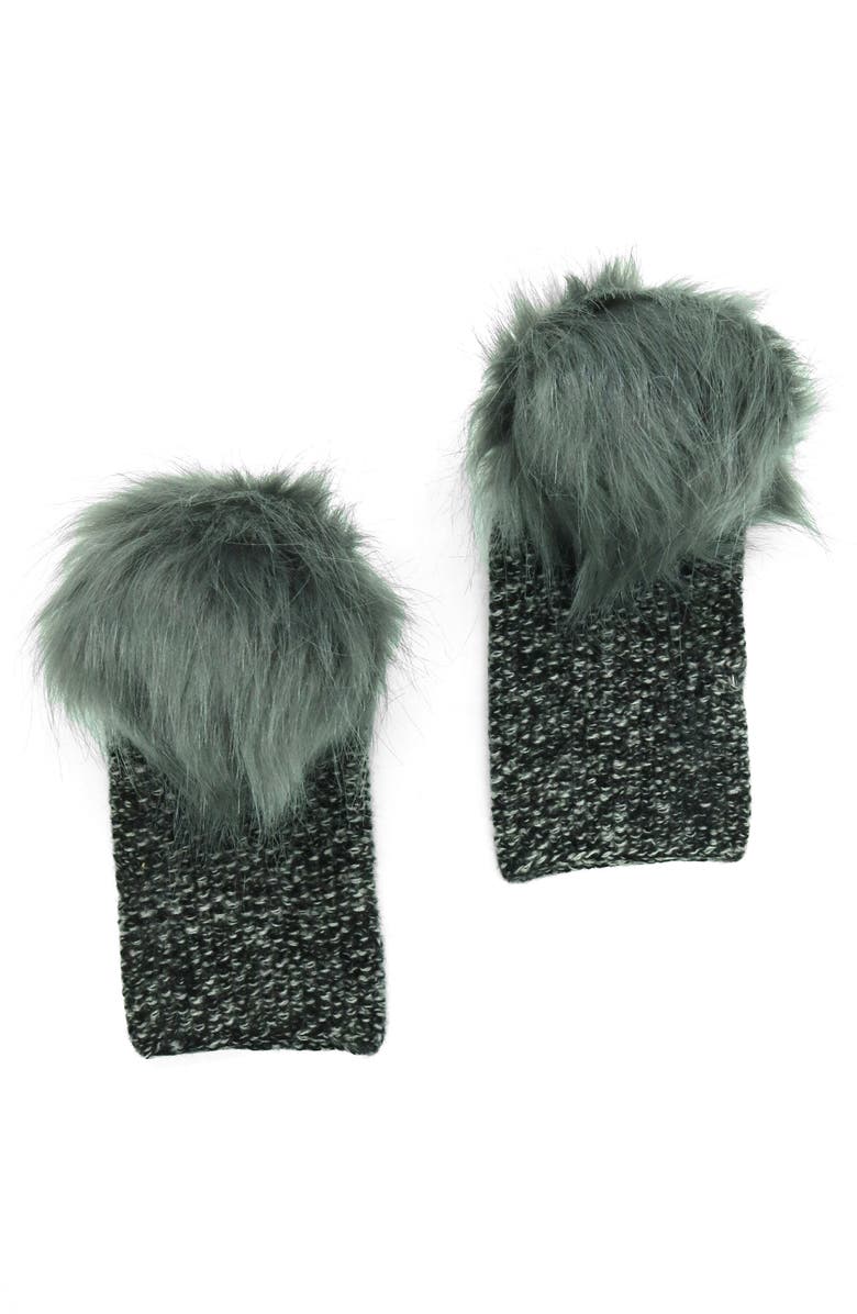 Portolano Faux Fur Pom Cashmere Tweed Fingerless Gloves, Main, color, Black/ Yogi Ivory