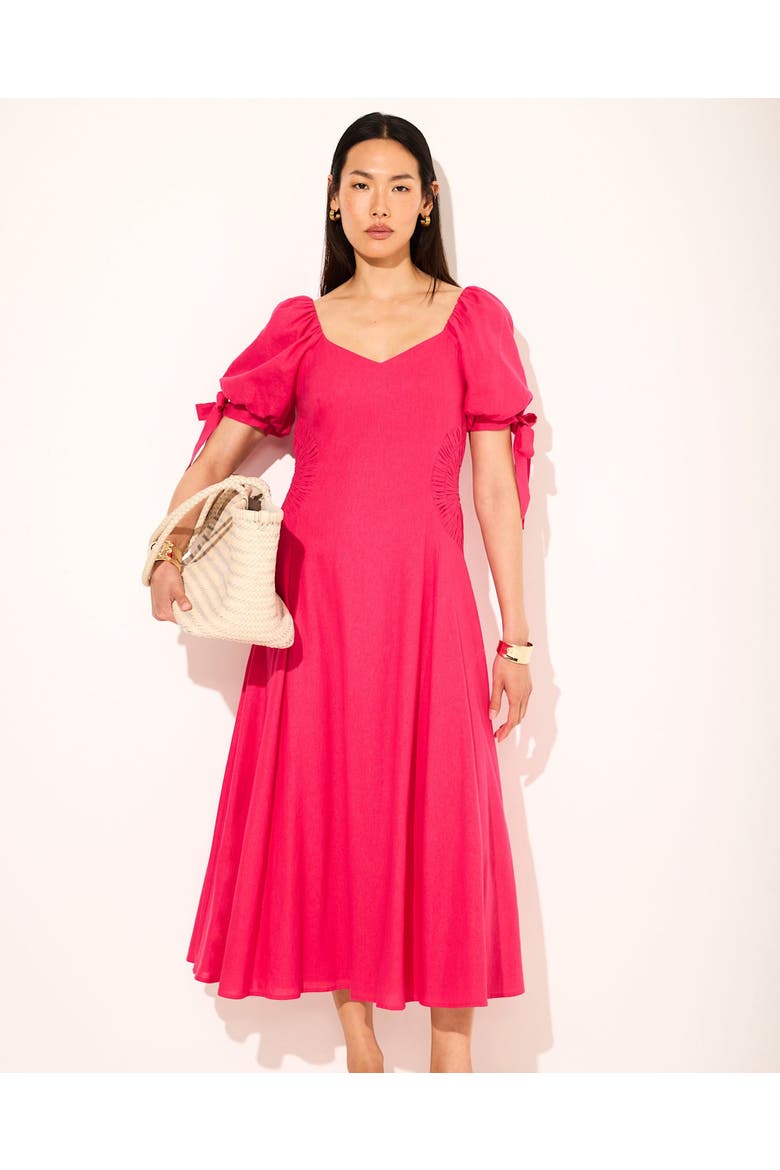 Linen Blend Tie Detail Maxi Dress, Alternate, color, Pink