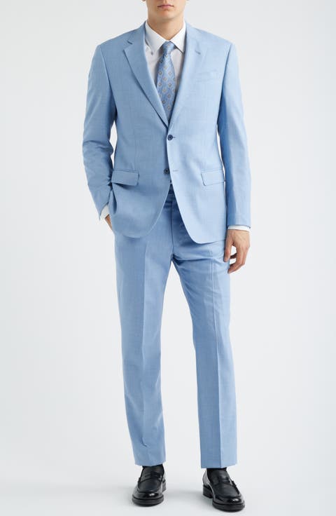 Light Blue Mélange Wool & Silk Blend Suit
