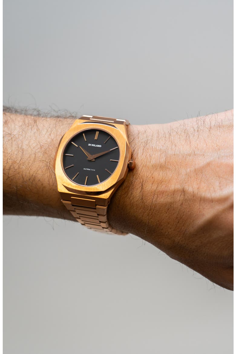 Ultra Thin Bracelet Watch, 40mm, Alternate, color, BLACK/ ROSE GOLD
