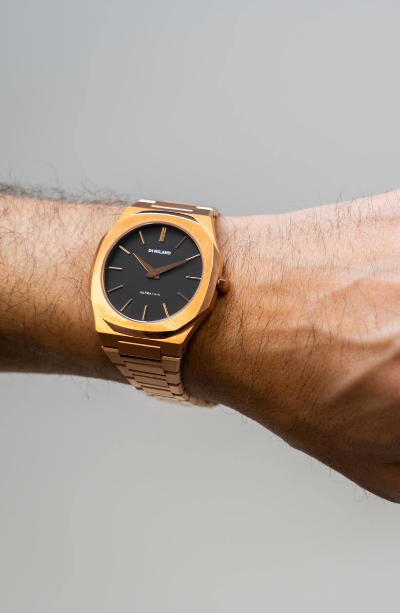 D1 Milano Ultra Thin Bracelet Watch, 40mm, Alternate, color, Black/ Rose Gold