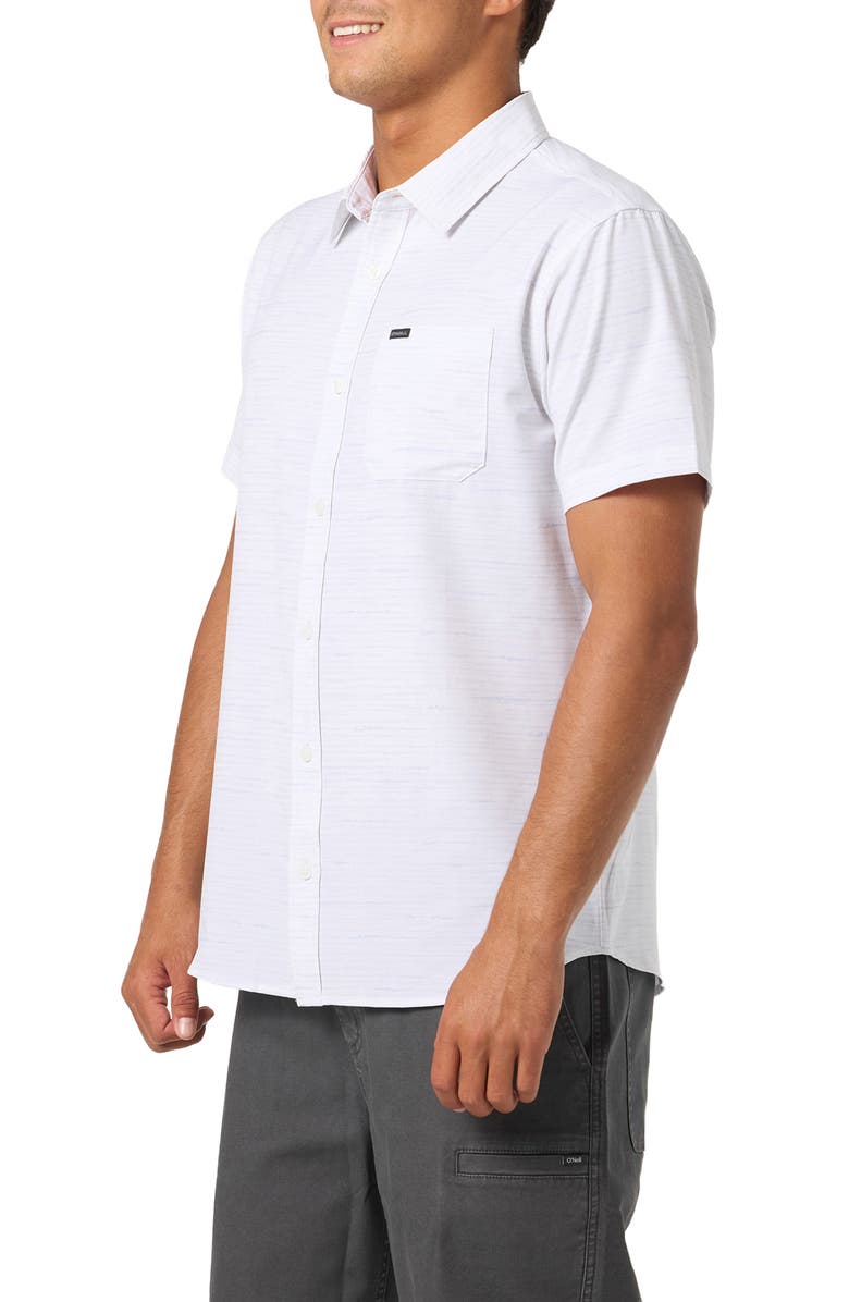 O'Neill Standard Fit TRVLR Traverse Stripe Short Sleeve Performance Button-Up Shirt, Alternate, color, Tofu