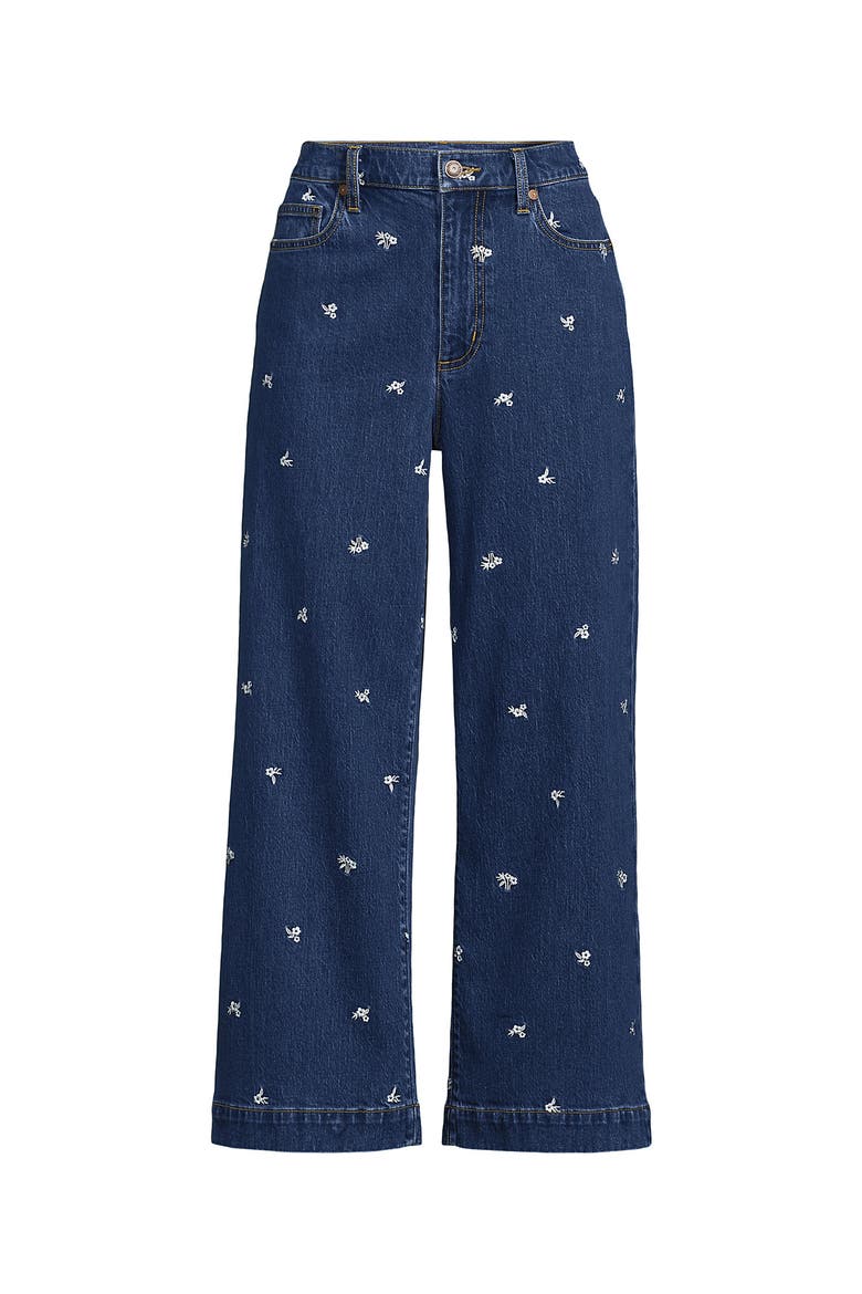 Plus Size Soft Denim High Rise Embroidered Wide Leg Crop Jeans, Alternate, color, Daisy Embroidery/Crawford Wash