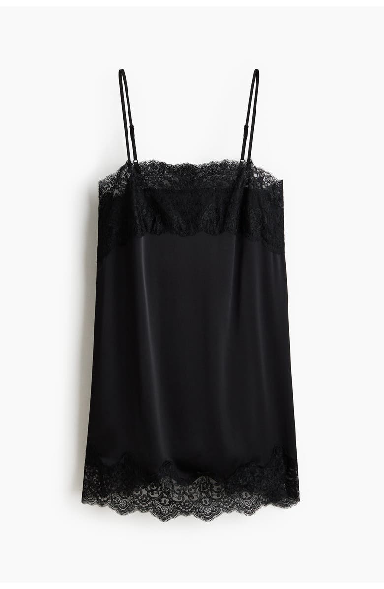 H&M Lace-trimmed Satin Nightslip, Main, color, Black