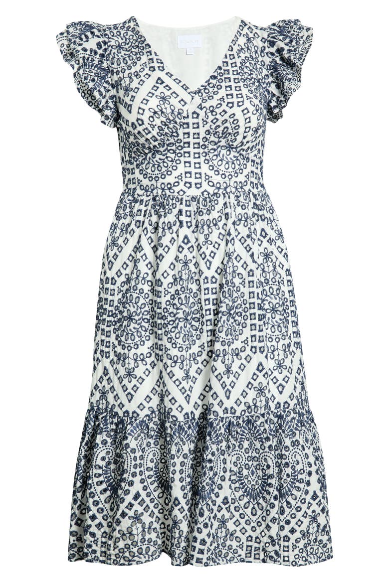 Ines Zayla Eyelet Cotton Poplin Midi Dress, Alternate, color, WHITE-BLUE