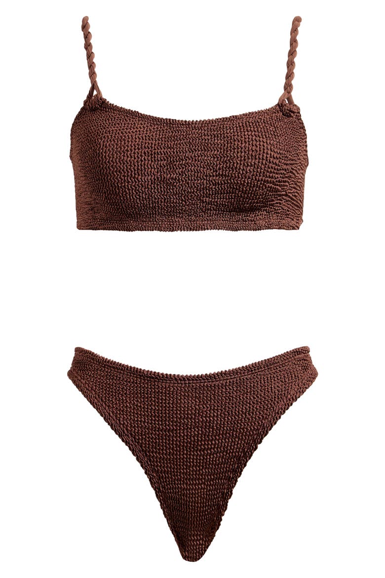 Phoebe Textured Two-Piece Swimsuit, Alternate, color, METALLIC CHOCOLATE