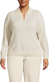 Lands' End Plus Size Cashmere Johnny Collar Sweater