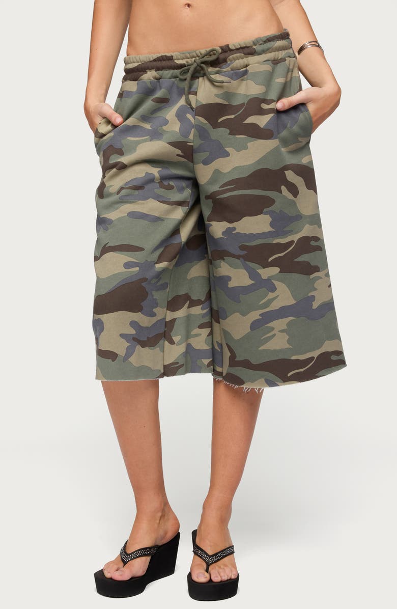 EDIKTED Camo Rush Drawstring Bermuda Shorts, Main, color,