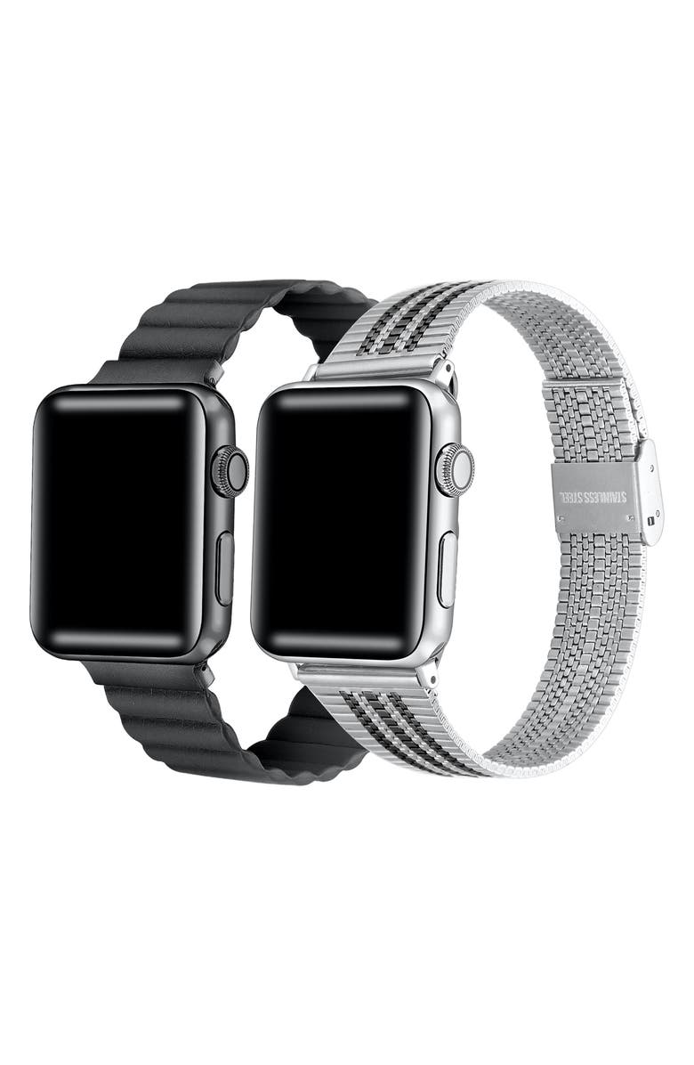 The Posh Tech Set of 2 Apple Watch<sup>®</sup> Watchbands, Main, color, Black Multi