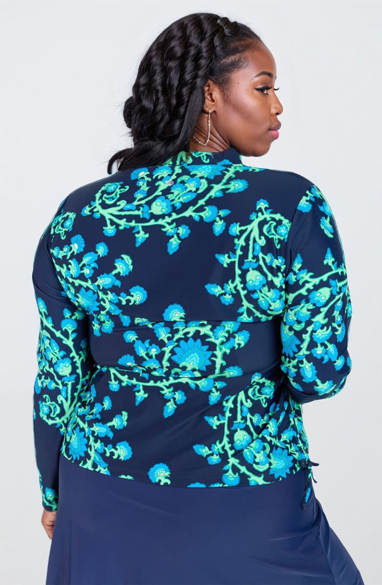 Calypsa Plus Size Half-Zip Nora Swim Top, Alternate, color, Barbados Blue