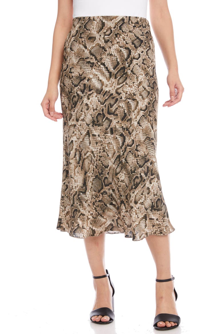 Bias Cut Snake Print Midi Skirt, Main, color, PRINT