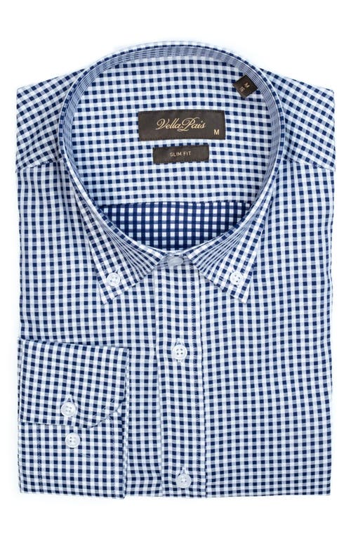 Vellapais Check Cotton Slim Fit Button Down Shirt In Dark Blue