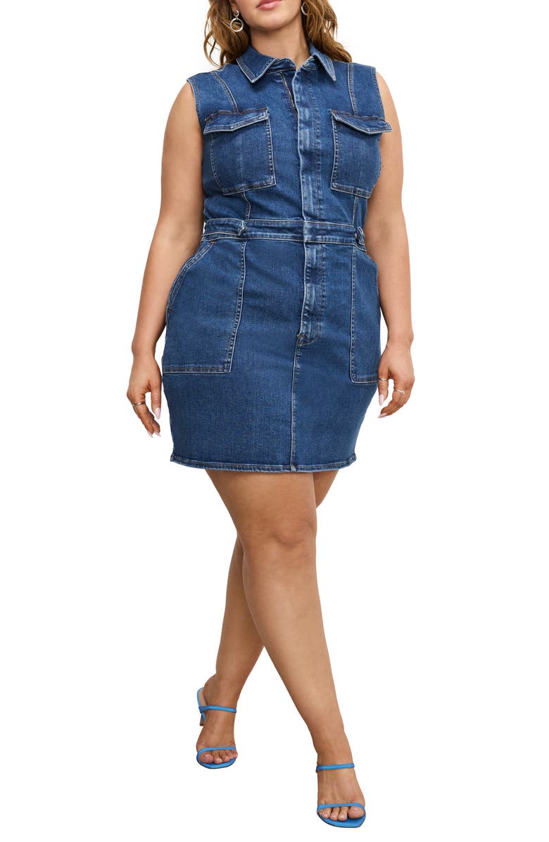 Good American Fit for Success Sleeveless Denim Minidress, Alternate, color, Indigo594