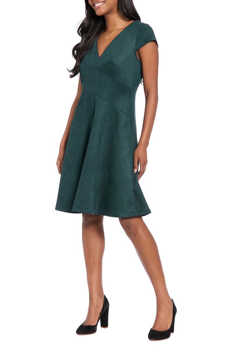 London Times Wrap Bodice Fit & Flare Dress, Alternate, color, Pine