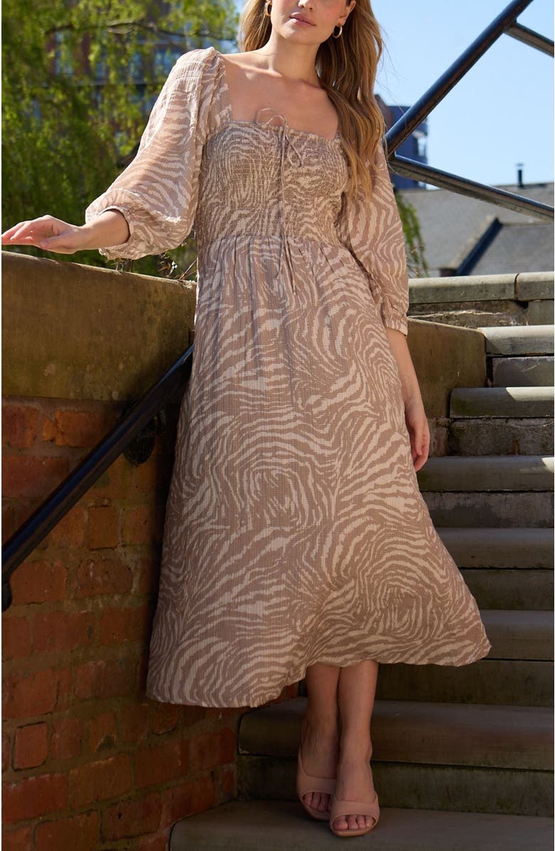 LILY AND LIONEL Lauren Shirred Bodice Banana Print Maxi Dress, Alternate, color, Natural