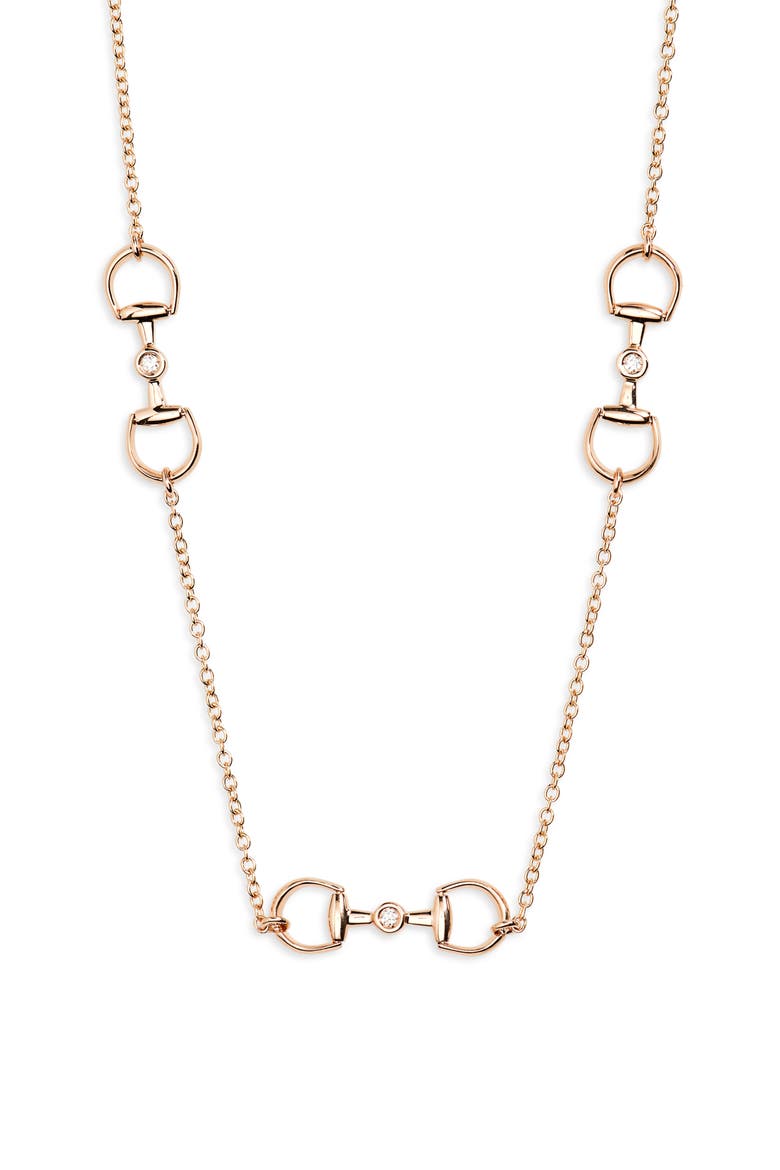 Diamond Horsebit Station Necklace, Main, color, ROSE GOLD