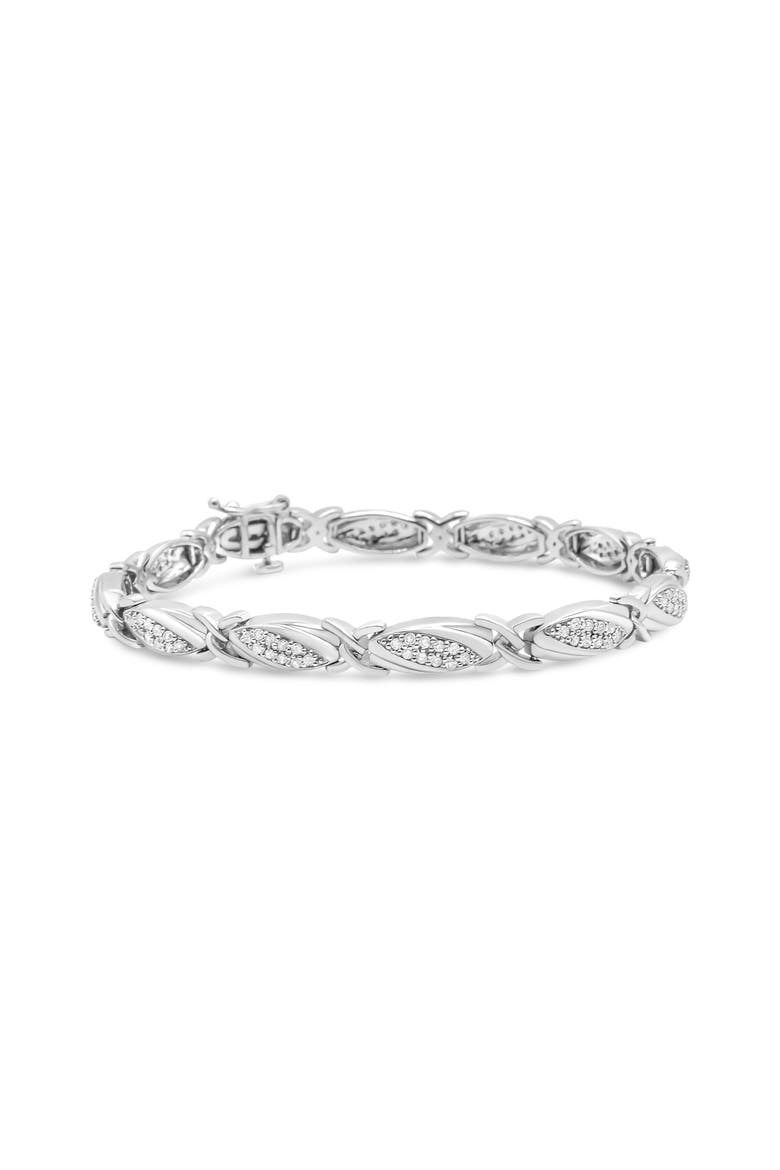 Silver 1.00 Cttw Round Diamond X-Link Bracelet, Main, color, White
