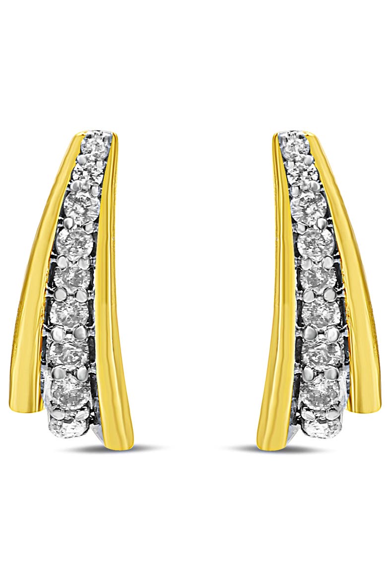 10K Yellow Gold Plated Silver 0.50 Ct Round Diamond Graduated Huggie Earrings, Alternate, color, Yellow