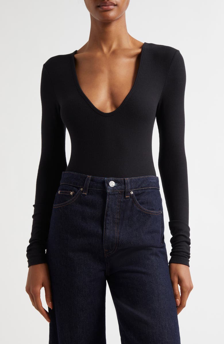 ATM Anthony Thomas Melillo V-Neck Rib Bodysuit, Main, color, 