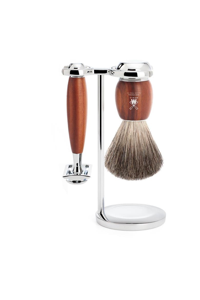 Vivo Plumwood 3-Piece Pure Badger Safety Razor Shaving Set, Main, color, Plumwood
