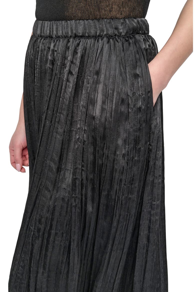 Crushed Pleated Midi Skirt, Alternate, color, BLACK