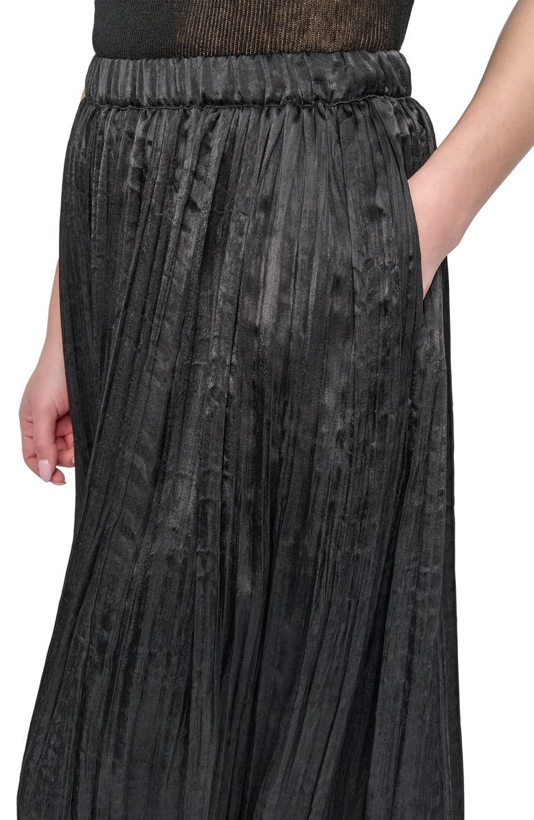 DKNY Crushed Pleated Midi Skirt, Alternate, color, Black