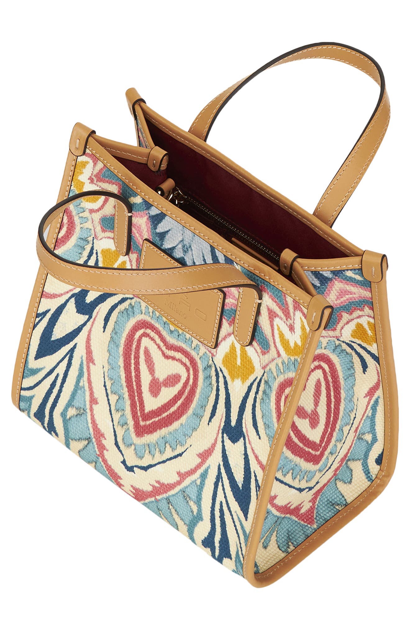 Etro Globetrotter Heart Print Shopping Tote, Alternate, color, 