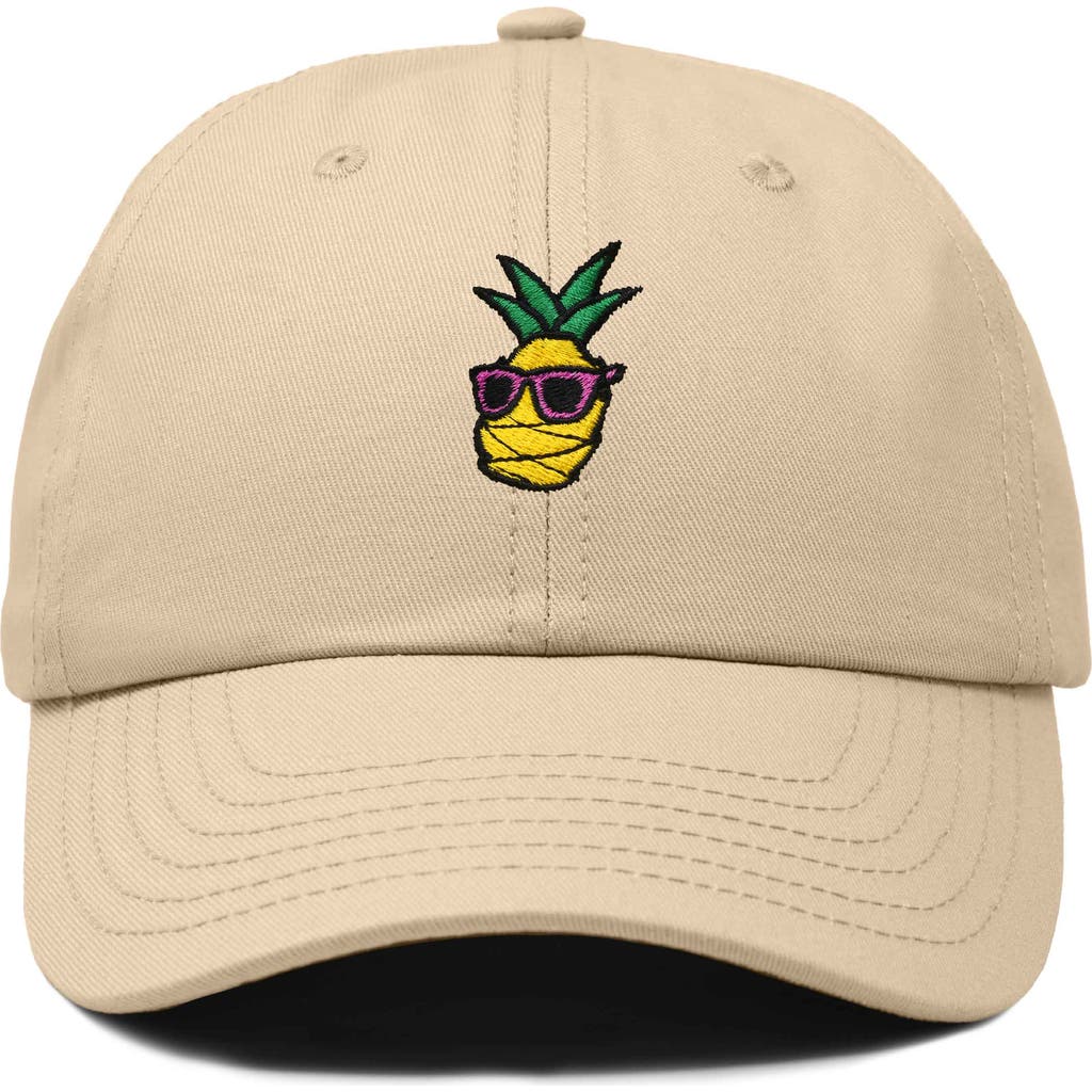 Dalix Pineapple Embroidered Dad Hat In Khaki
