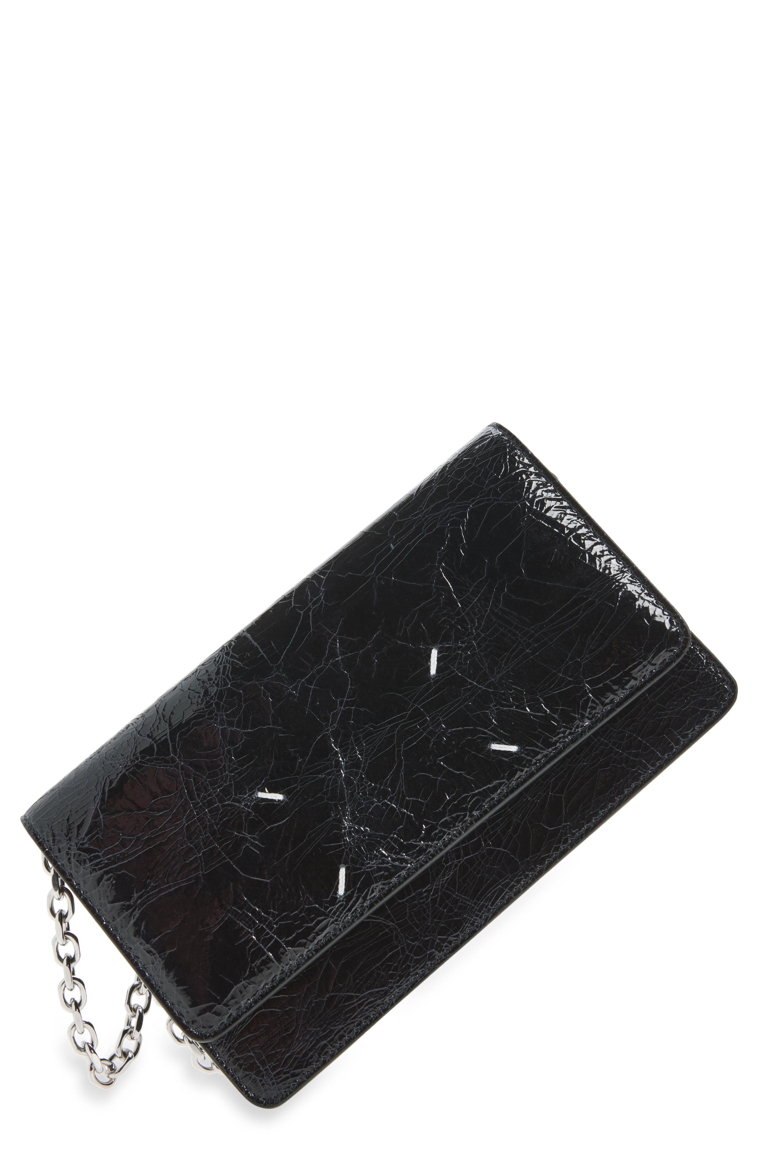 Medium Crackled Leather Wallet on a Chain, Main, color, DARK NAVY