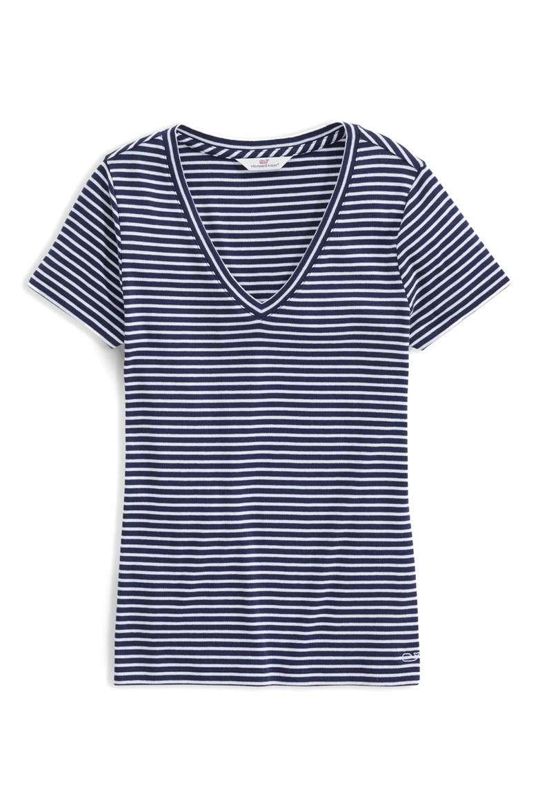 Simple Stripe V-Neck T-Shirt, Alternate, color, WHITE STRIPE