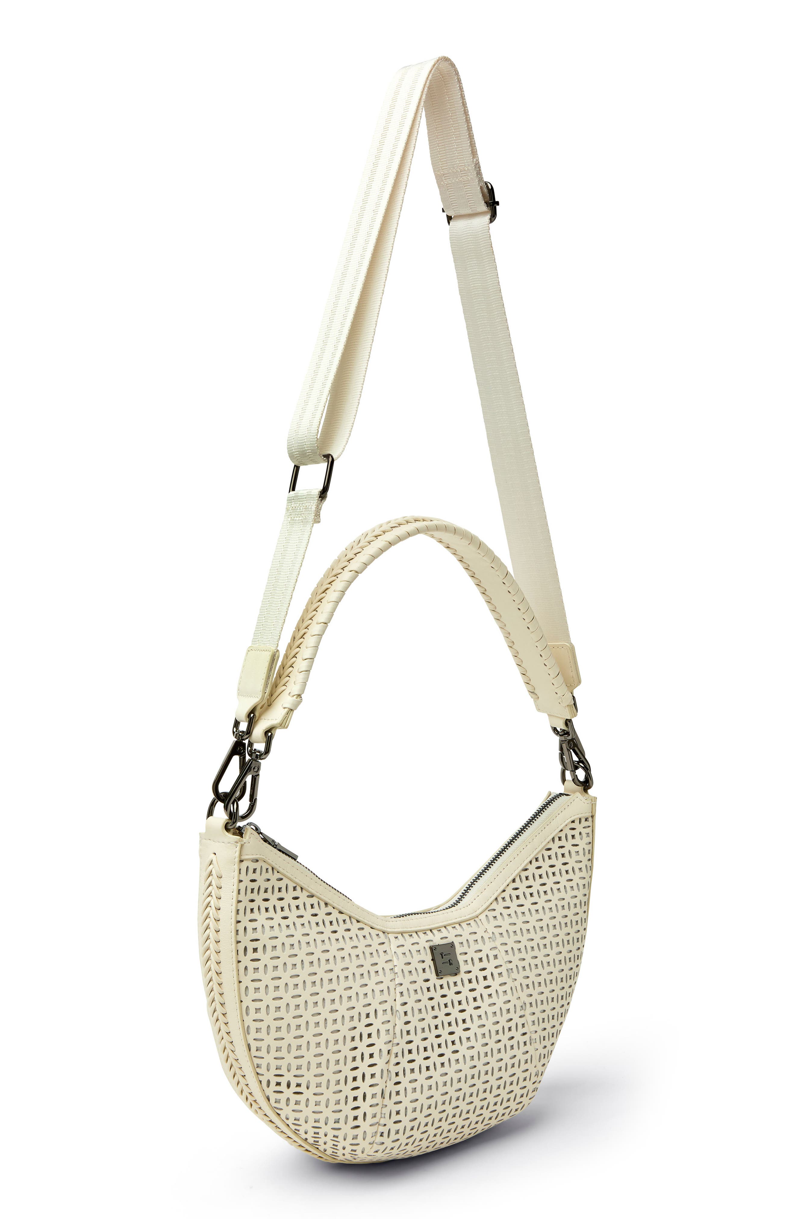 Posh Leather Shoulder Bag, Alternate, color, CREAM PERFORATED LEATHER