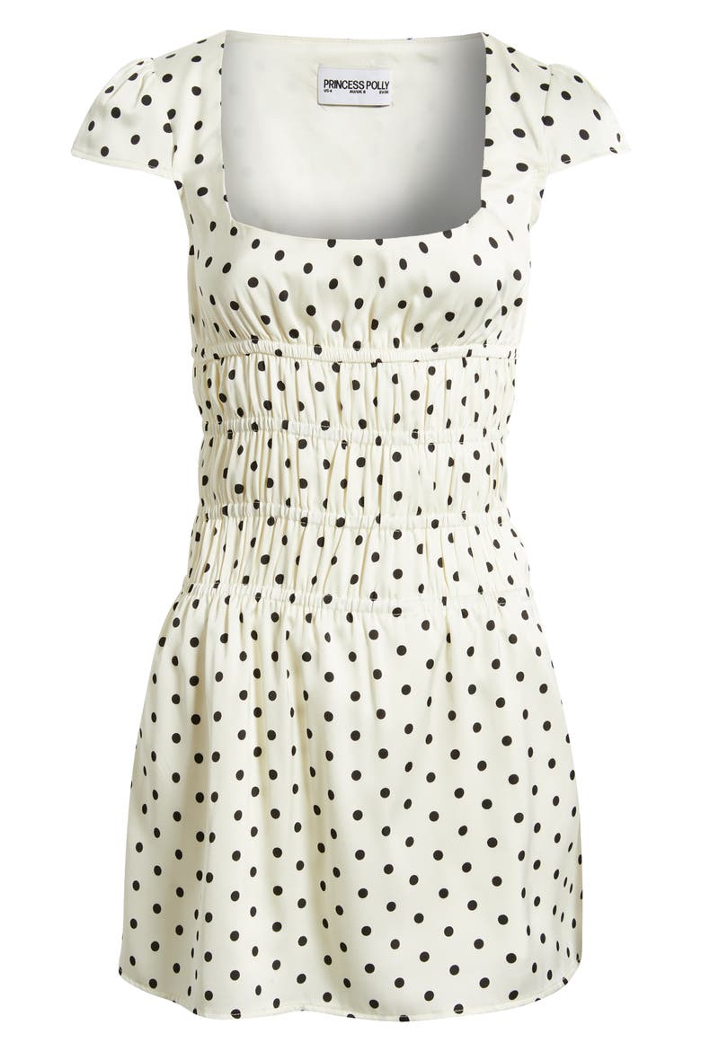 Evanelie Shirred Minidress, Alternate, color, WHITE POLKA