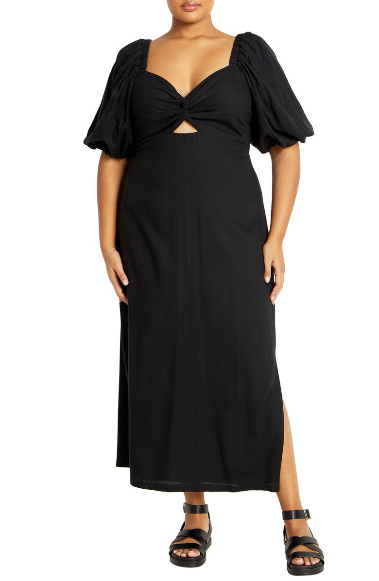 City Chic Twist Cutout Puff Sleeve Dress, Main, color, 