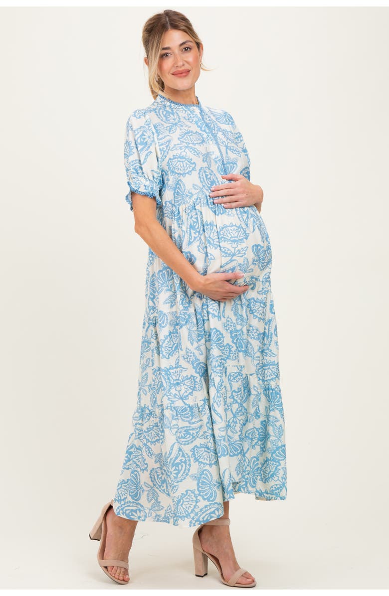 PinkBlush Paisley Print Tiered Midi Dress, Main, color, Light Blue